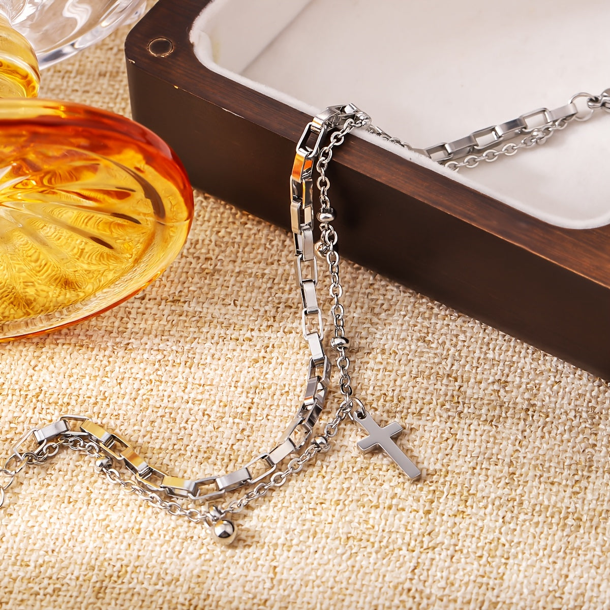 Διπλό Βραχιόλι με Δύο Κρεμαστούς Σταυρούς (Ασημί ή Χρυσό)