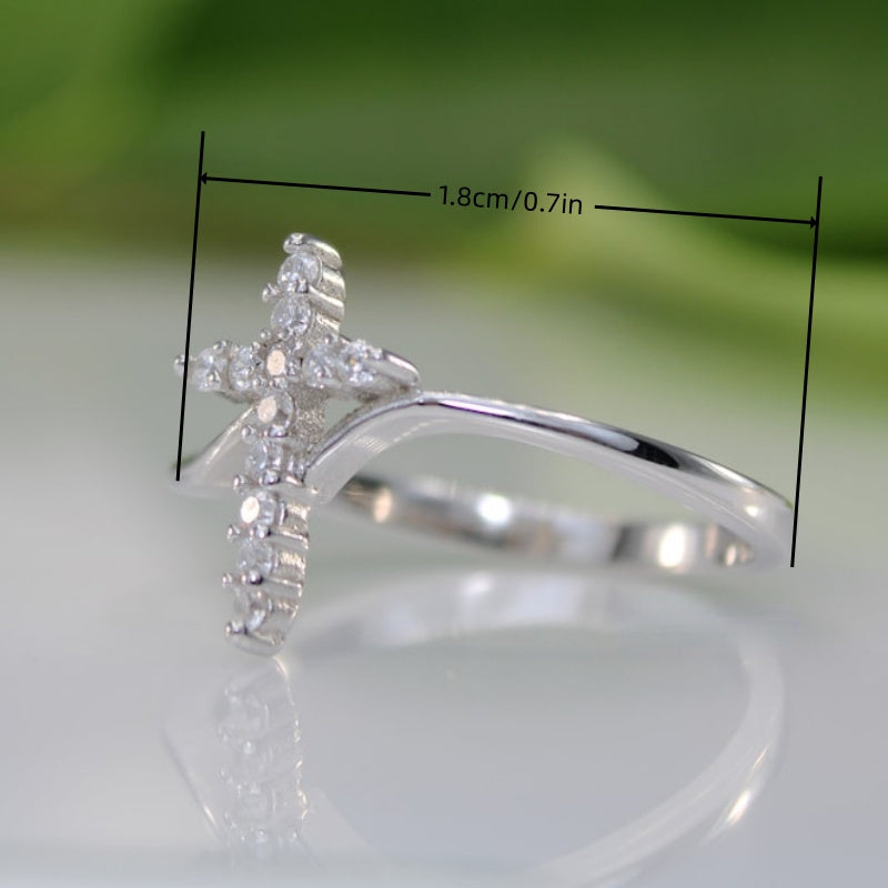 Элегантное серебряное кольцо с крестом с кубическим цирконием, простое кольцо для женщин, которое можно носить каждый день, на вечеринки, помолвку, ювелирное украшение в подарок.