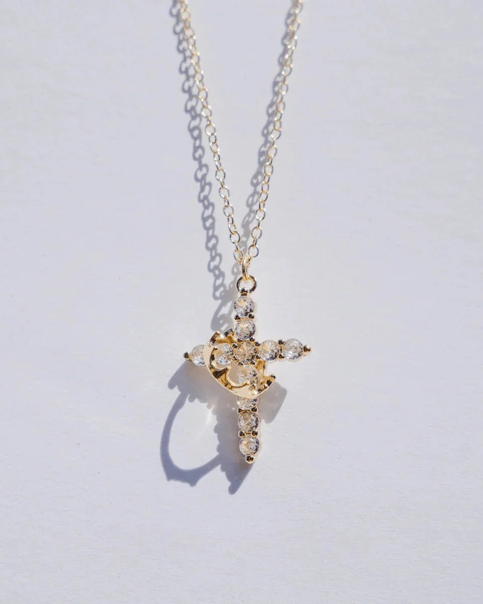 Collana con Croce e Corona di Cristo (Placcato in Oro)