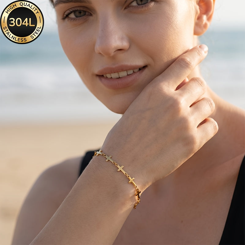 Βραχιόλι με Σειρά Σταυρών (Επιχρυσωμένο 18K)