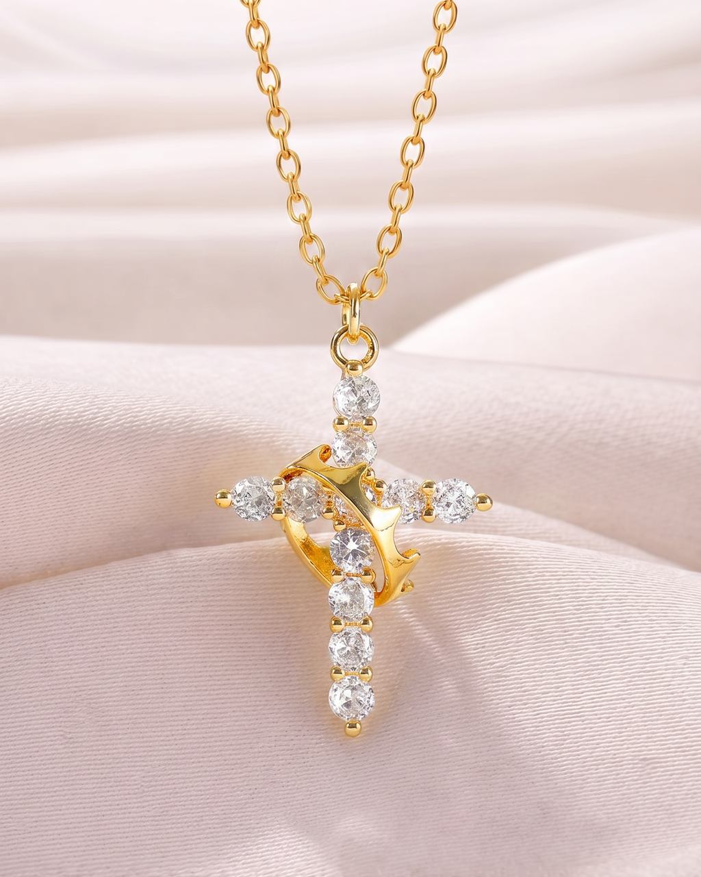 Collana con Croce e Corona di Cristo (Placcato in Oro)