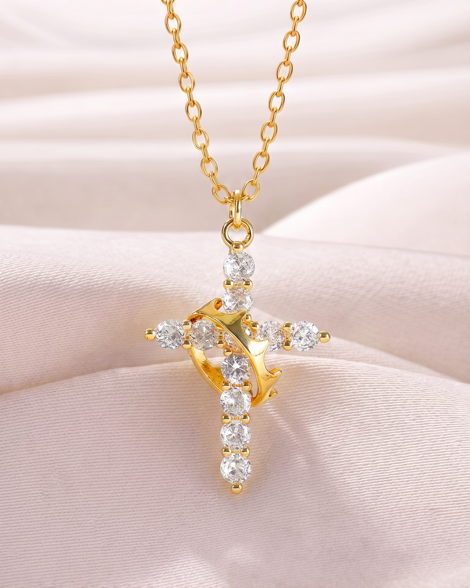 Collana con Croce e Corona di Cristo (Placcato in Oro)