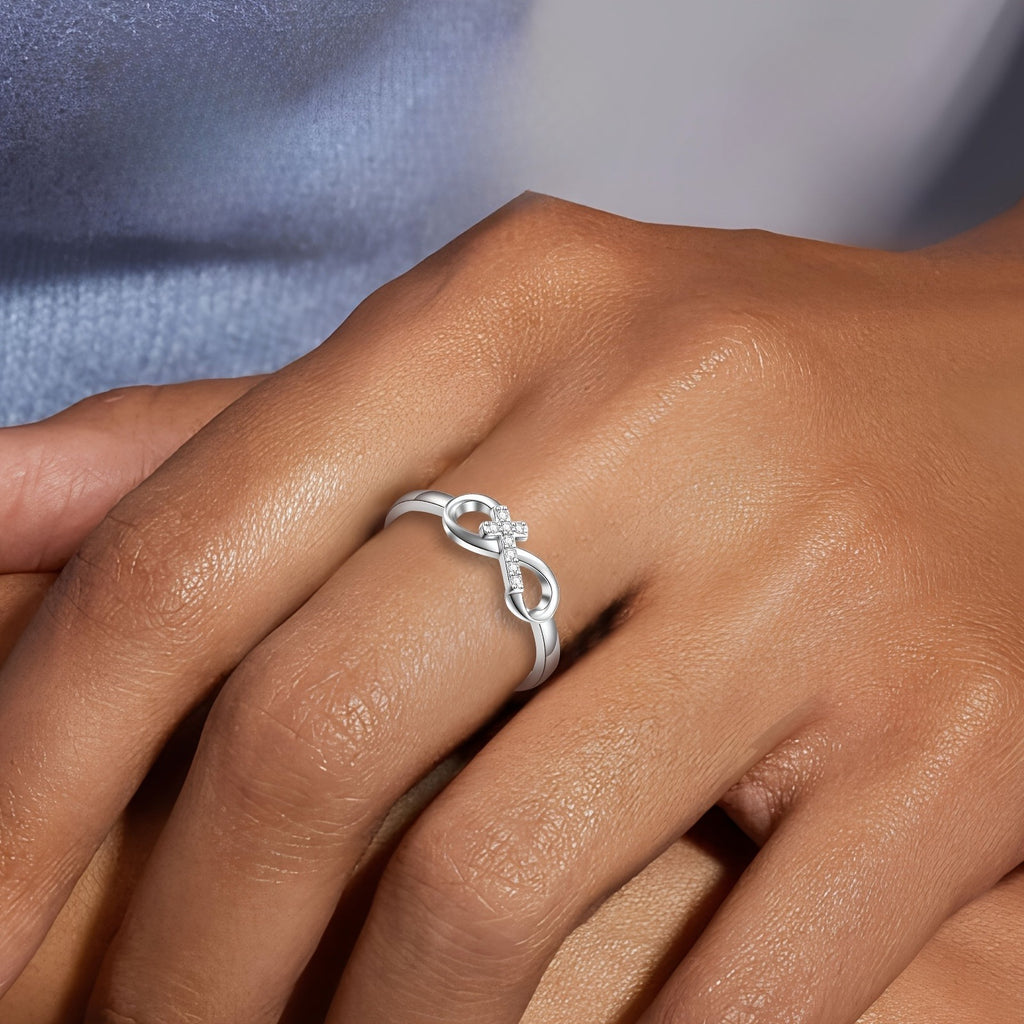 Δαχτυλίδι Άπειρο με Σταυρό από Ζιργκόν (Ασήμι 925)