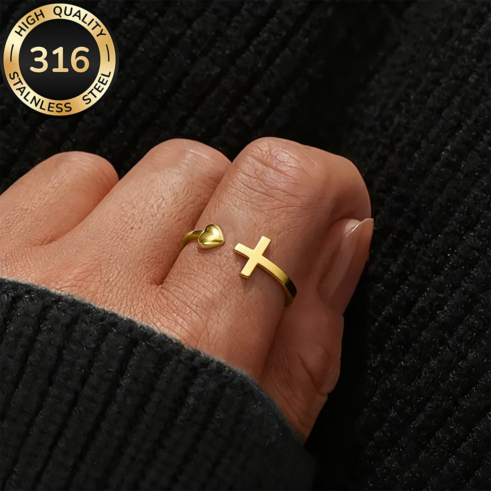 Кольцо из нержавеющей стали с крестовой застежкой, покрытое KC Golden, устойчивое к выцветанию, удобное и универсальное, простое и элегантное, подходит для повседневной носки или вечеринок, модное женское кольцо высокого качества, женские модные украшения