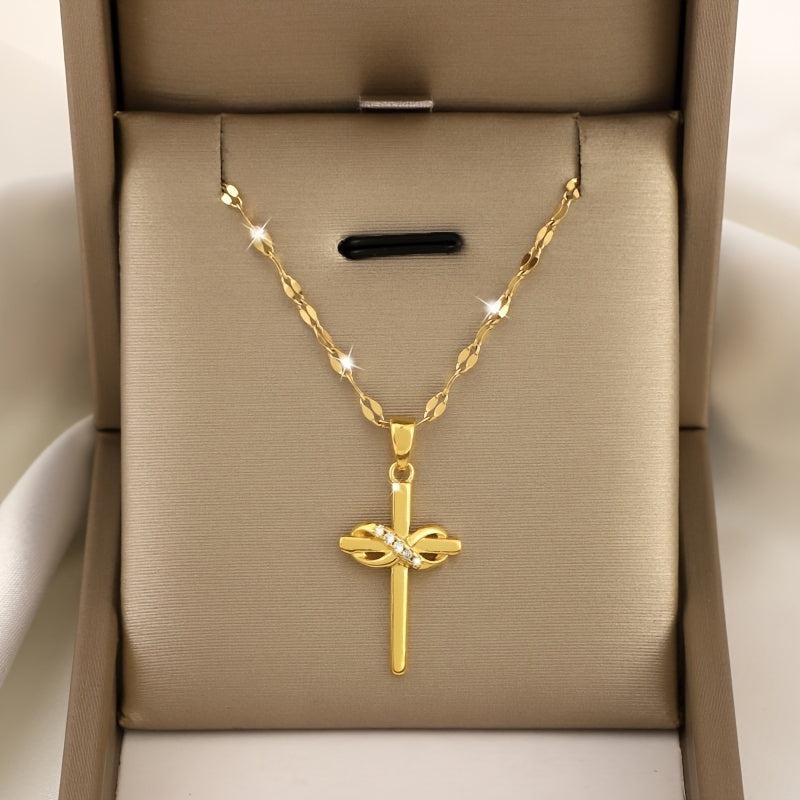 Вечная Любовь Золотой Крест для Женщин - Христианские Украшения с Подвеской в Форме Креста, Изящный Цепочка и Символ Бесконечности, Подарок на День Рождения или День Матери, Искрящиеся Детали, Высокое Качество, Временной Стиль, Тонкая Мастерская, Веры Общ